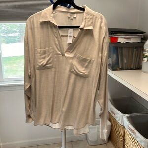 Loft beige long sleeve blouse.